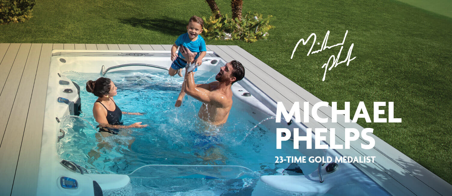 Michael Phelps, 23-time gold medalist in a swim spa by MasterSpas